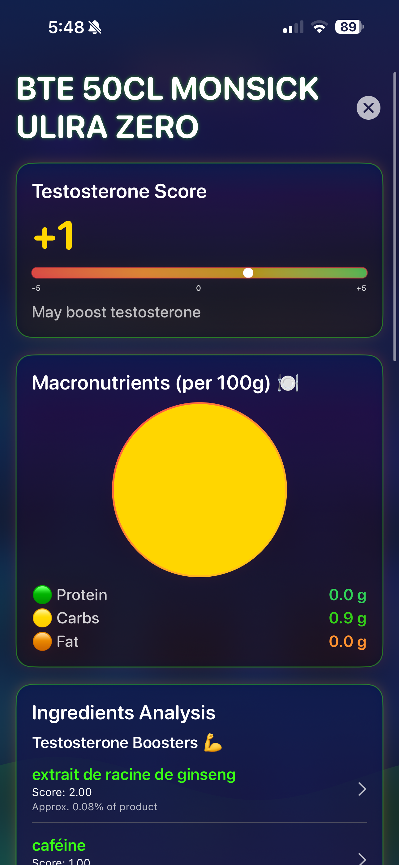 Ingredient Analysis Screenshot